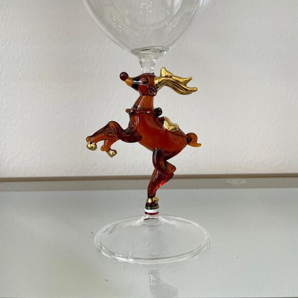 Neiman Marcus Christmas Reindeer Wine Glass Set of 2 in Holiday Red Gift Box NEW - Picture 5 of 13